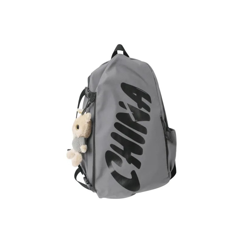 PINK·LAND Nylon Backpack Regular Unisex Black White/Brick Red/Gray-14