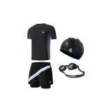 Black+Swimsuit+Swimming Cap+Swim Goggles