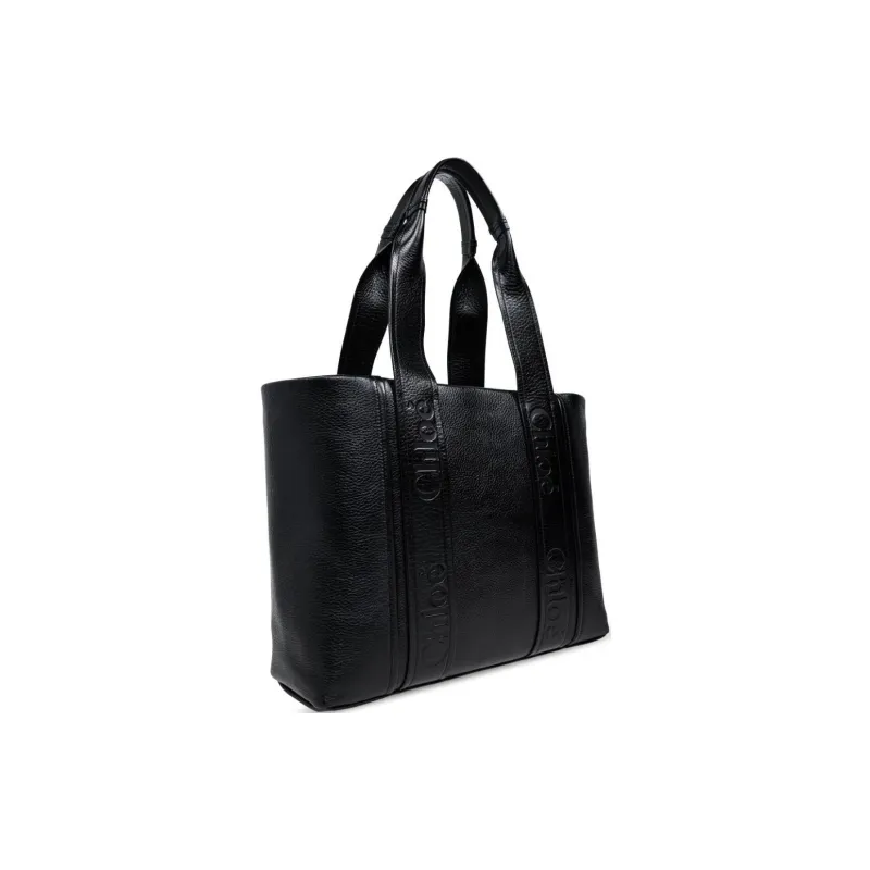 Chloe Woody Calfskin Tote Bag Shopping Bag Handbag Medium Size Women's Black-1