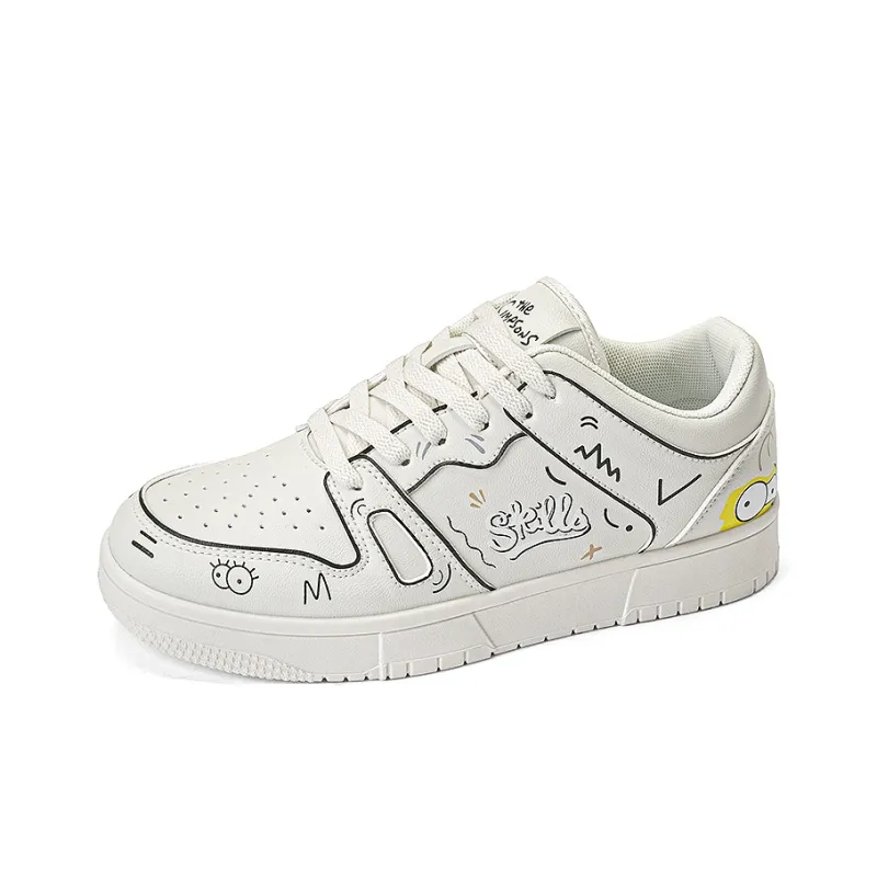 The Simpsons Skateboard Shoes Unisex Low Top Beige Apricot/Classic Black Red/White-3