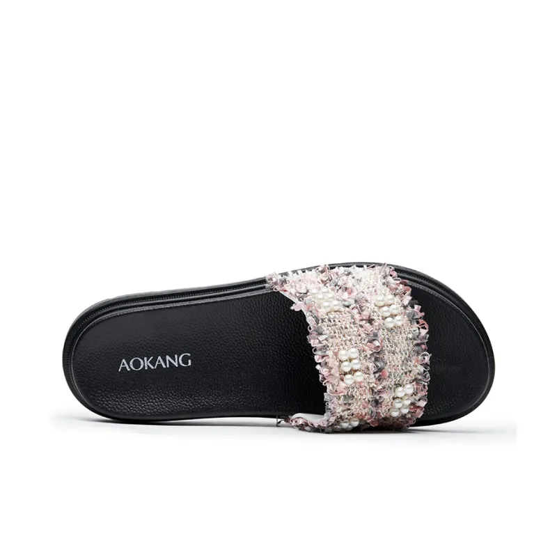 AOKANG PVC Polyvinyl Chloride Slip Resistant Casual Versatile Platform Slide Slippers Women's-2