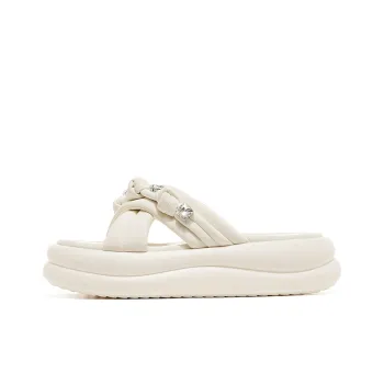 JOSINY PU Polyurethane Rhinestone Slide Slippers Women's Ecru
