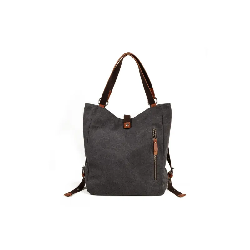 TTaG．baG Canvas With Leather Shoulder Bag Regular Unisex Khaki/Dark Gray-3