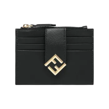 FENDI Cow Leather Card Holder Regular Unisex Black
