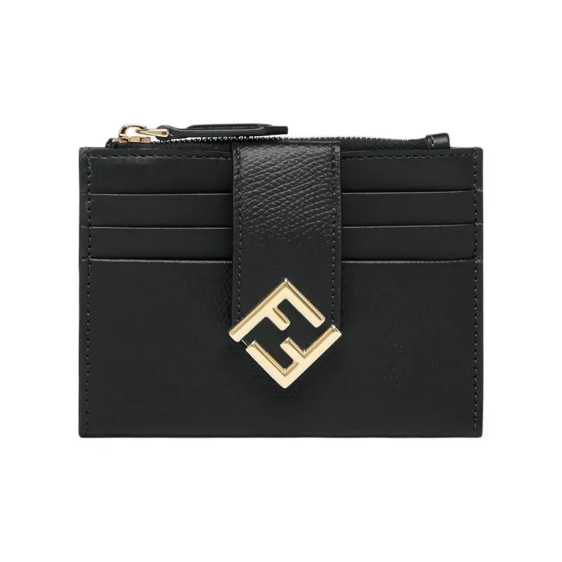 FENDI Cow Leather Card Holder Regular Unisex Black-0