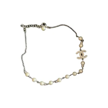 CHANEL Artificial Pearl Necklaces Women's Silver