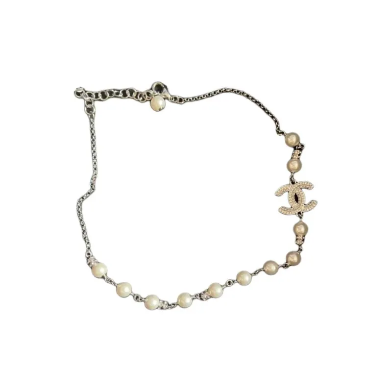 CHANEL Artificial Pearl Necklaces Women's Silver-0