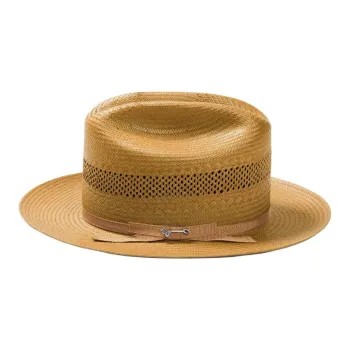 STETSON Genuine Leather Straw Sun Protection Hats Unisex Brown