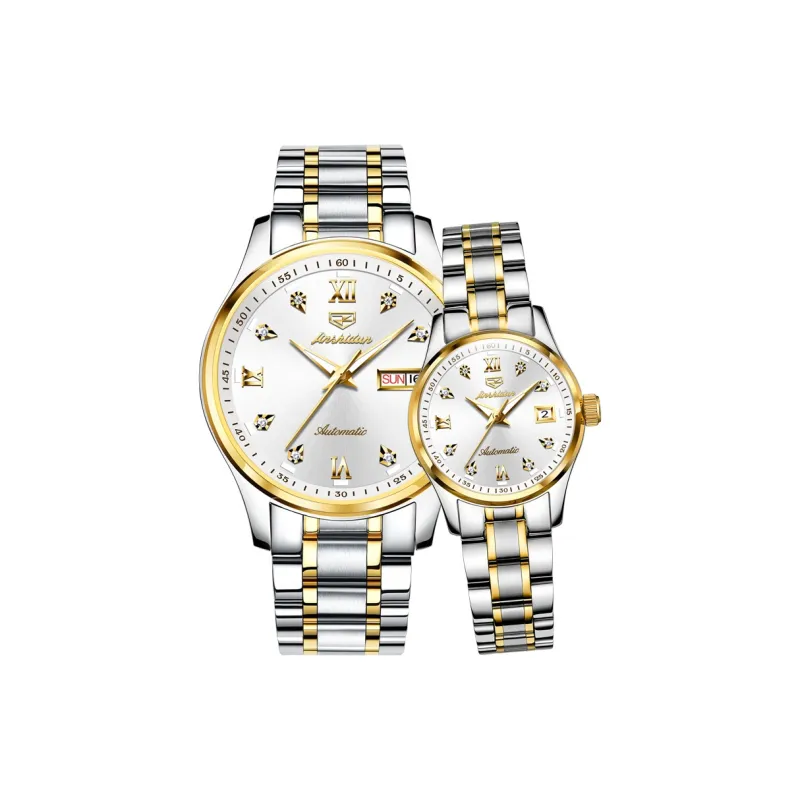 Jin Shi Dun Watch Box For Couples A Pair Mechanical Movement Stainless Steel Watchband Watch Unisex White Dial-11