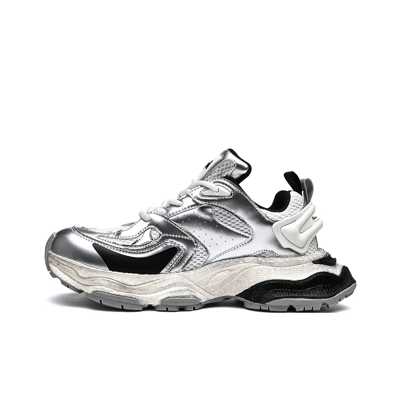 ORD Anti Slip Wear Resistant Impact Resistant Lightweight Height Increasing Low Top Chunky Sneakers Unisex Silver Black-4