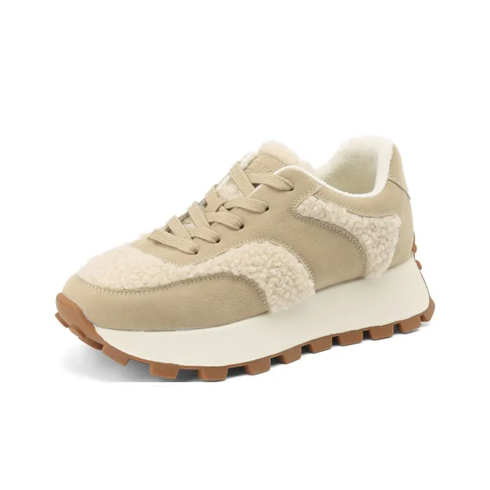 JOSINY Low Top Casual Shoes Women's Velvet Khaki-1