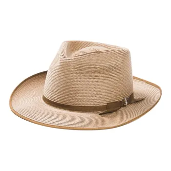 STETSON Satin Cow Leather Straw Sun Protection Hats Unisex Beige