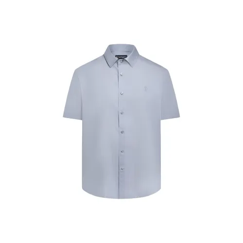 Hush Puppies Shirts Men Sea Mist Blue [synthetic Fiber + Mulberry Silk] Light And Comfortable