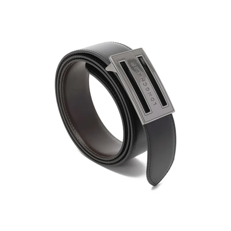 LONGCHAMP Non-Trim Double-Sided Cow Leather Leather Belts Men's Black Mocha 3.5cm-2