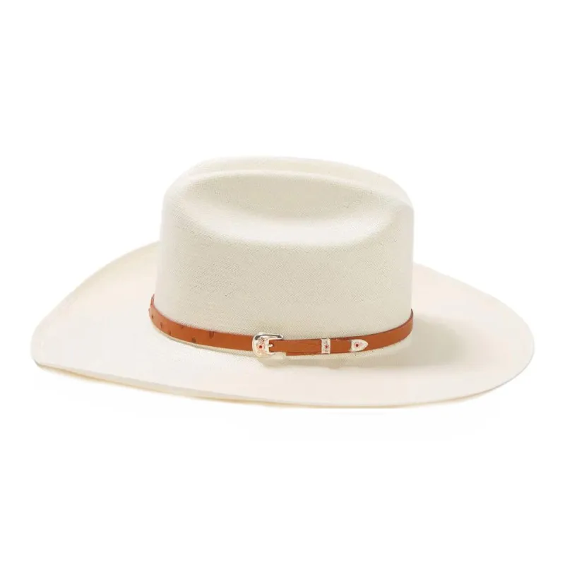 STETSON Straw Leather Sun Protection Hats Unisex Beige-2