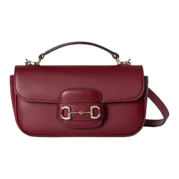 GUCCI Horsebit 1955 Leather Shoulder Bag, Crossbody Bag, Handbag Trumpets Women's Burgundy