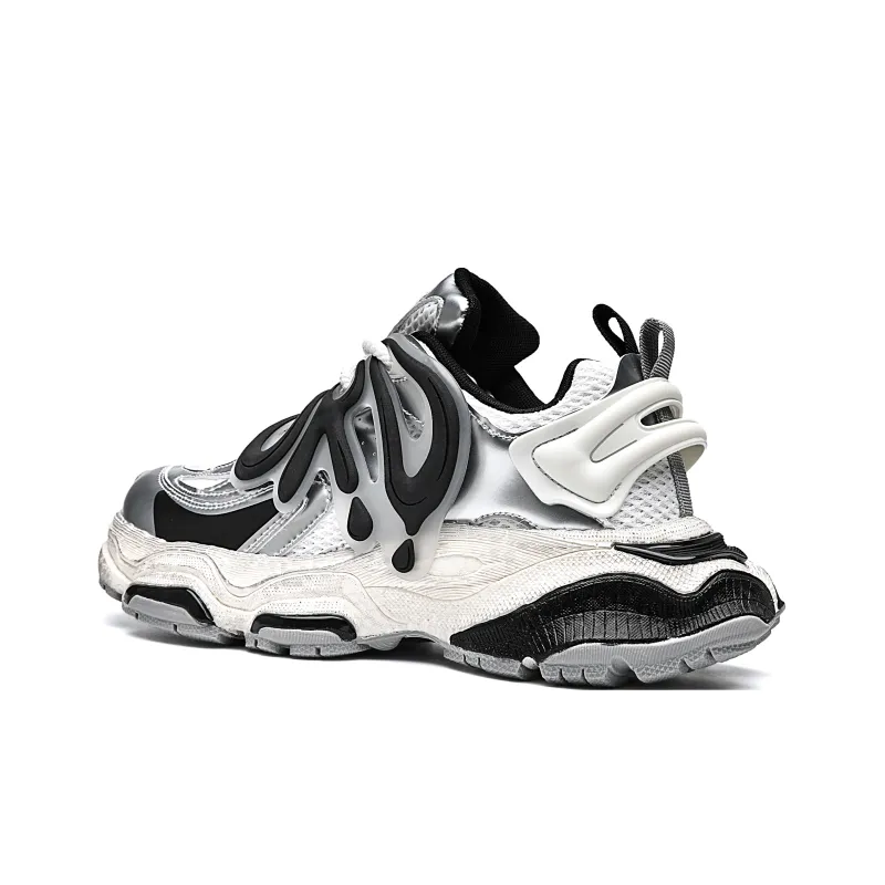 ORD Anti Slip Wear Resistant Impact Resistant Lightweight Height Increasing Low Top Chunky Sneakers Unisex Silver Black-1