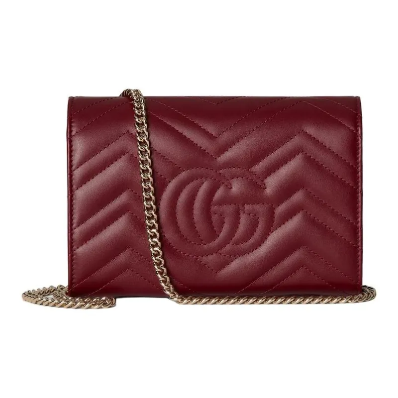 GUCCI GG Marmont Quilted Herringbone Leather Crossbody Bag Shoulder Bag Women's Red-3