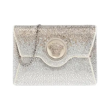 VERSACE La Medusa Viscose With Silk One Shoulder Crossbody Clutch Women's Silver
