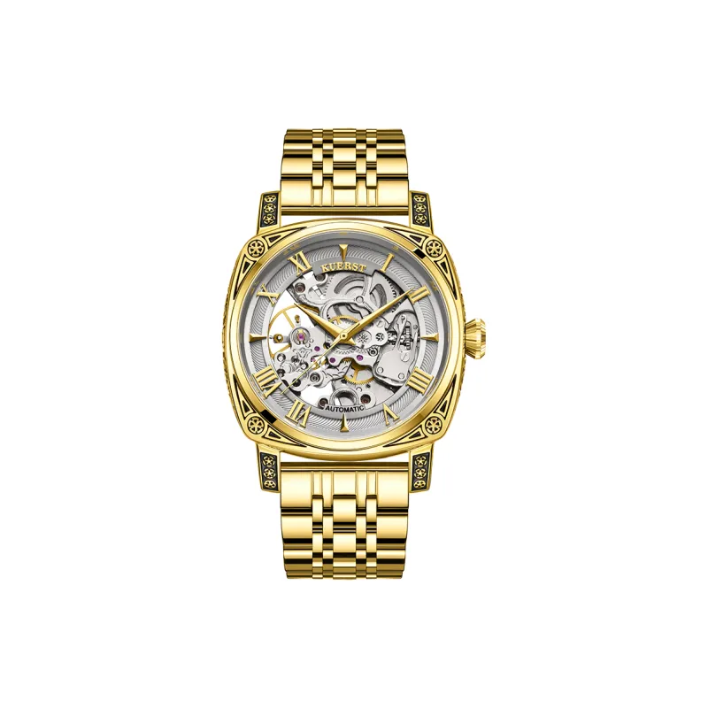 KUERST Automatic Mechanical Movement Steel Strap Watch Men's Watches White Dial-3