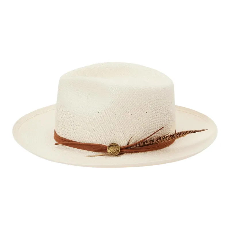 STETSON Straw Leather Sun Protection Hats Unisex Beige-1