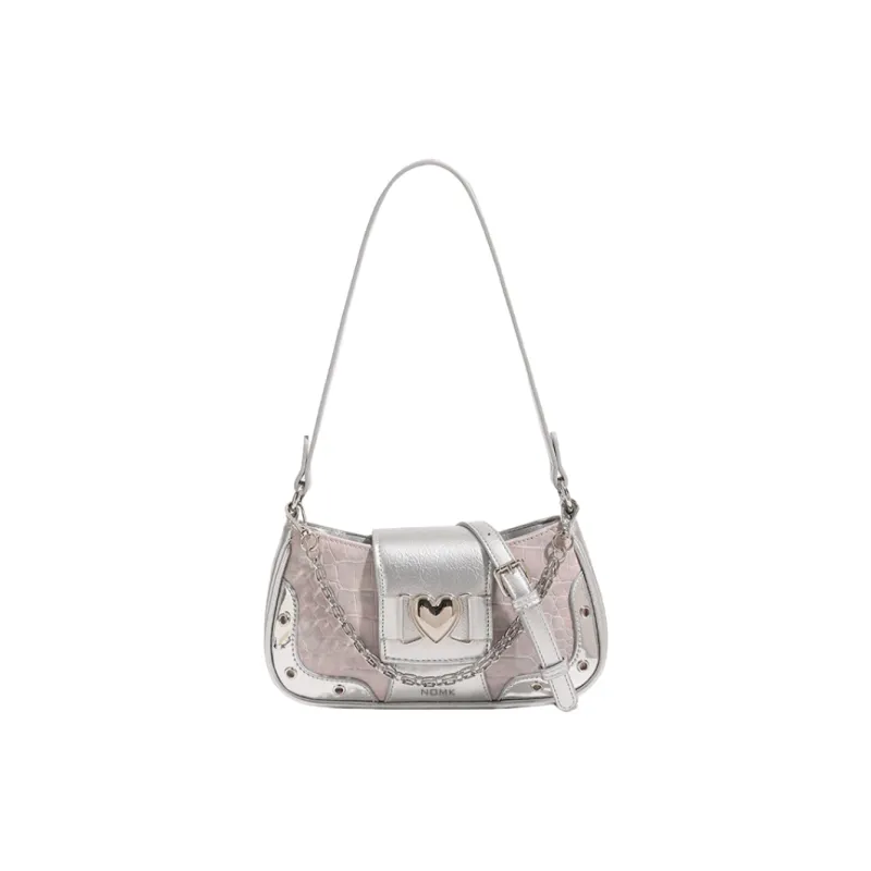 NOMK PU Shoulder Bag Crossbody Bag Women's Classic Black/Dusty Pink-4