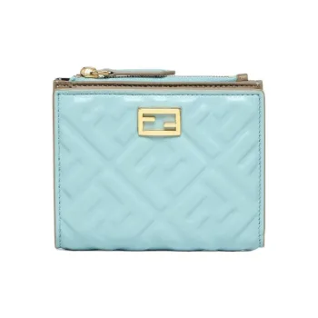 FENDI Nappa Leather Wallet Small Size Women's Light Blue