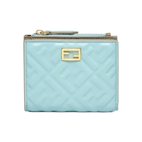 FENDI Nappa Leather Wallet Small Size Women's Light Blue