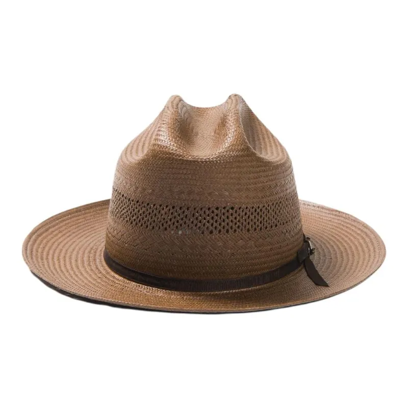 STETSON Straw Genuine Leather Sun Protection Hats Unisex Chocolate-4