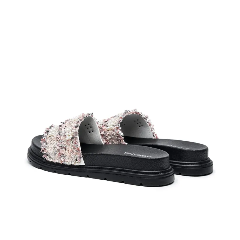 AOKANG PVC Polyvinyl Chloride Slip Resistant Casual Versatile Platform Slide Slippers Women's-3