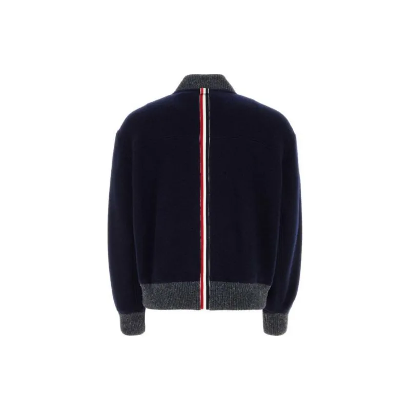 THOM BROWNE Logo Patch Zip Up Bomber Jacket-1