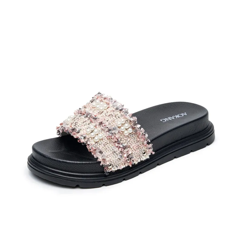 AOKANG PVC Polyvinyl Chloride Slip Resistant Casual Versatile Platform Slide Slippers Women's-4
