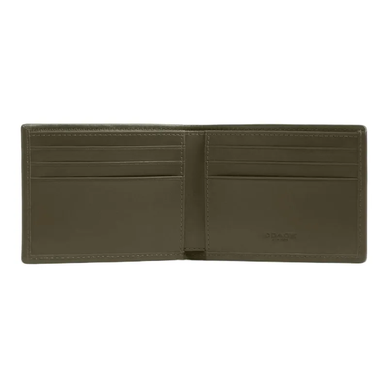 COACH Billfold Wallet Jacquard Canvas Card Holder Card Holder Mini Men's Army Green-2