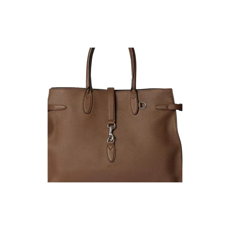 GUCCI Soft Grain Leather Tote Bag, Shopping Bag, Handbag Large Size Women's Light Brown-8