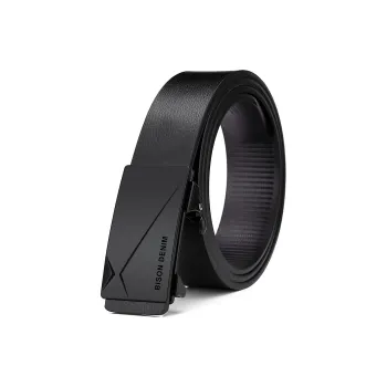 BISON DENIM Automatic Buckle Business Soft Comfortable Alloy Leather Belts Men's Width 3.3cm