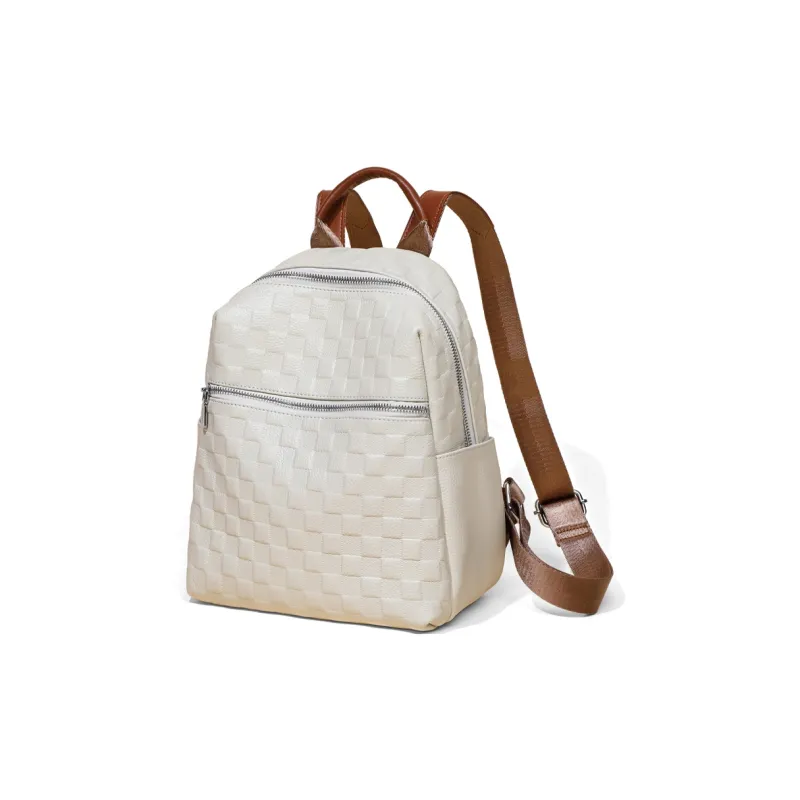 COMELY Cow Leather With Synthetic Leather Backpack Regular Women's White/Black-1