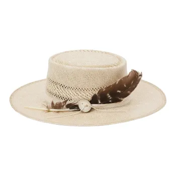 STETSON Genuine Leather Straw Cotton Sun Protection Hats Unisex Beige