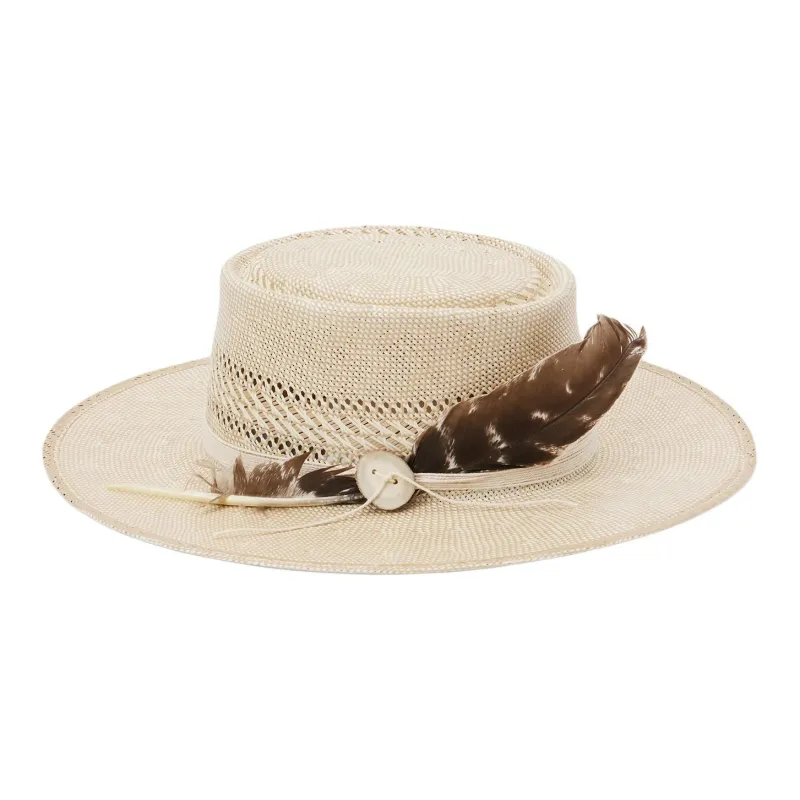 STETSON Genuine Leather Straw Cotton Sun Protection Hats Unisex Beige-0