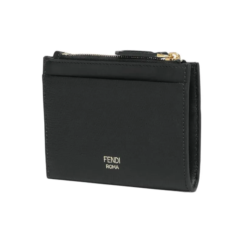 FENDI Cow Leather Card Holder Regular Unisex Black-2