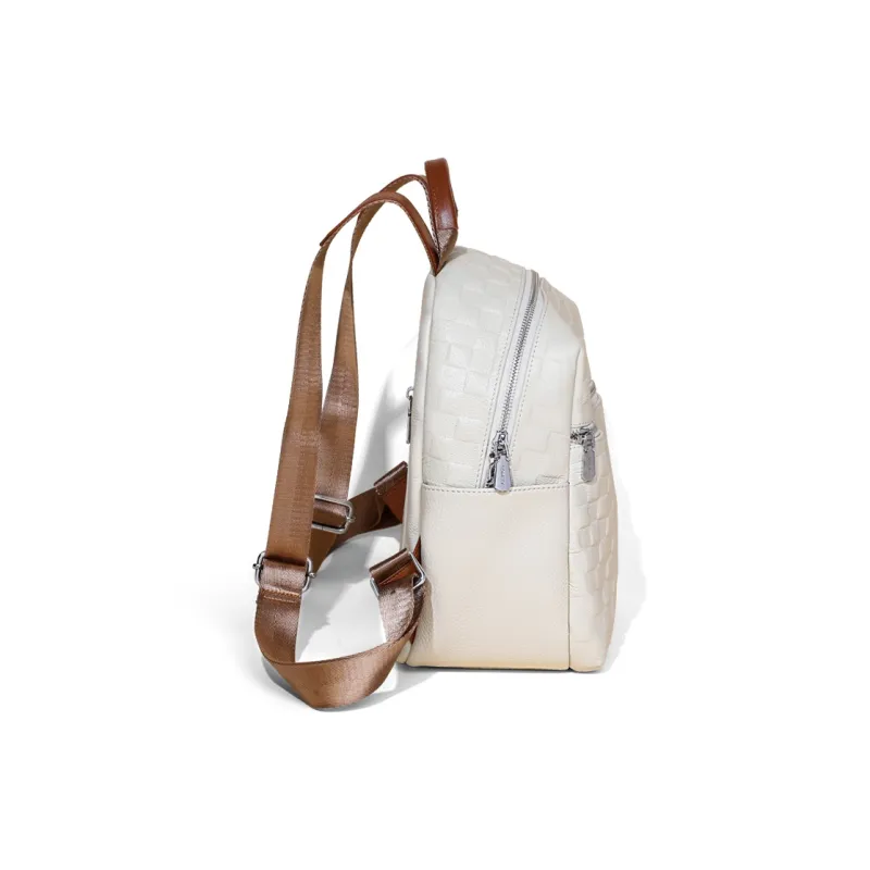 COMELY Cow Leather With Synthetic Leather Backpack Regular Women's White/Black-3