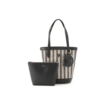 GUESS Polyurethane Tote Bag Shopping Bag Shoulder Bag Handbag Women's Black White