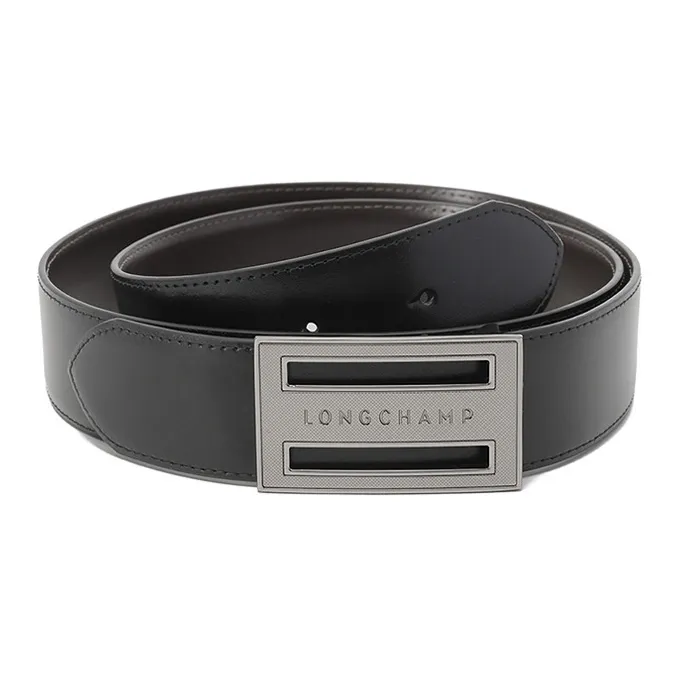 LONGCHAMP Non-Trim Double-Sided Cow Leather Leather Belts Men's Black Mocha 3.5cm-0