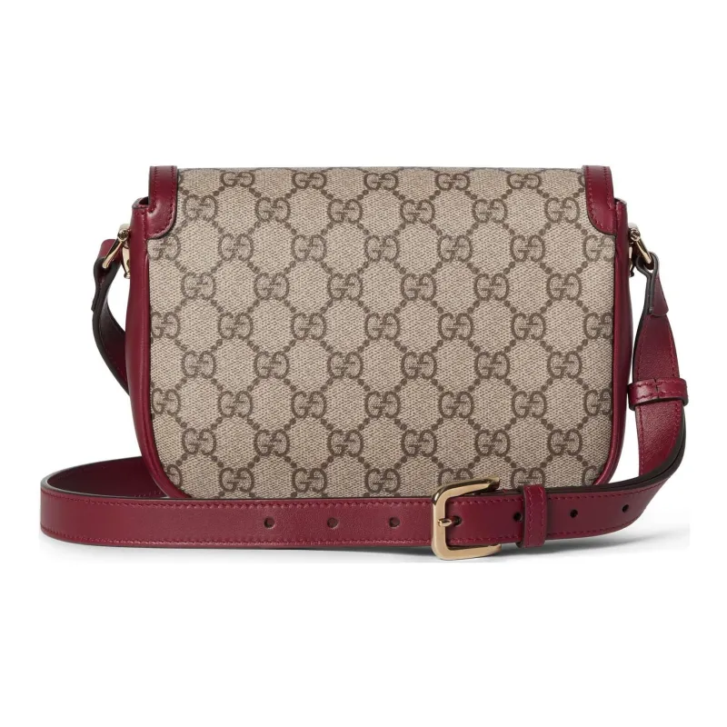 GUCCI Horsebit 1955 Canvas With Leather Crossbody Bag Shoulder Bag Women's Beige & Red-2