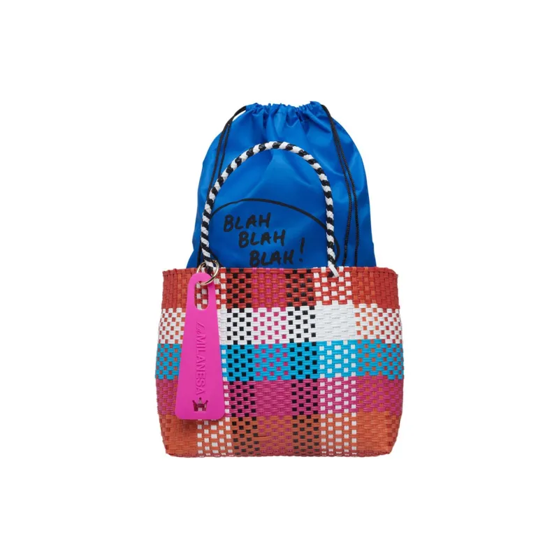 La Milanesa Plastic Tote Bag Shopping Bag Handbag Medium Size Women's Fuchsia And Multicolor-1