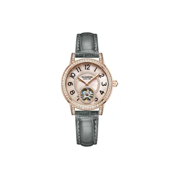 GUANQIN Automatic Mechanical Movement Genuine Leather Strap Watch Women's Watch Pink Watch Dial