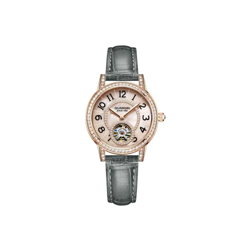 GUANQIN Automatic Mechanical Movement Genuine Leather Strap Watch Women's Watch Pink Watch Dial