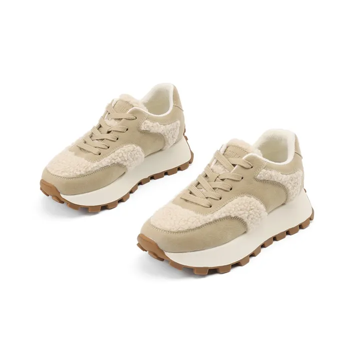 JOSINY Low Top Casual Shoes Women's Velvet Khaki-2