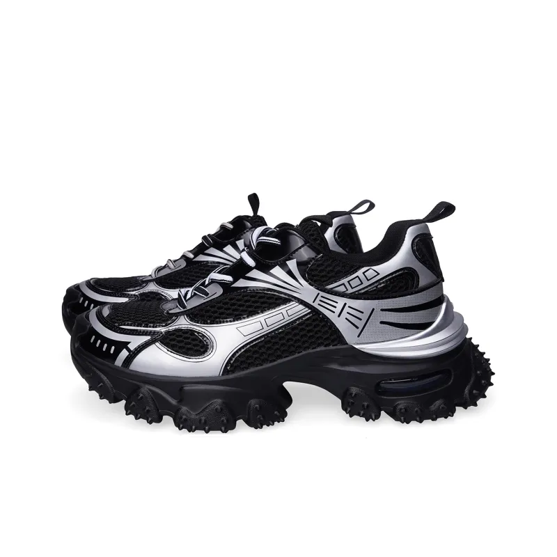 BOSSSUNWEN Anti Slip Wear Resistant Low Top Chunky Sneakers Unisex Black Silver-1