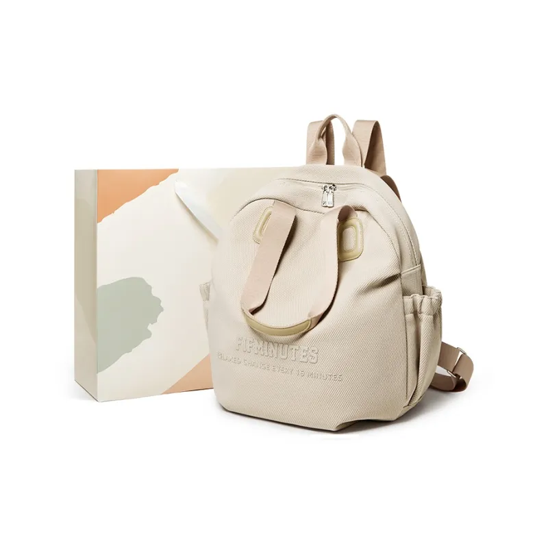 15 MINS Polyester With Synthetic Leather One Shoulder Portable Backpack Unisex Midnight Black/Khaki-4