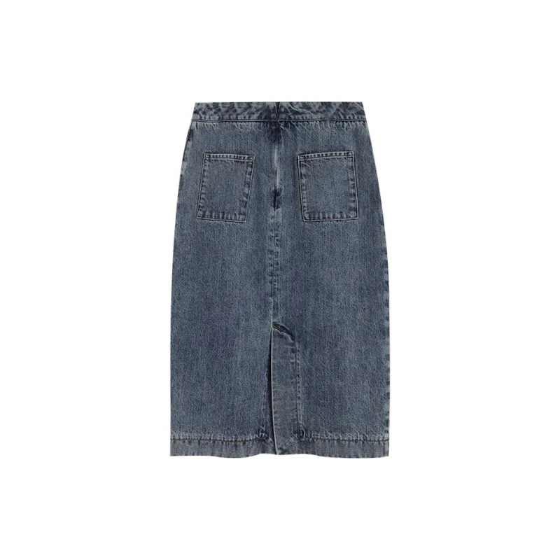AMAZING SONG Denim Long Skirts Women's Washed Blue-1